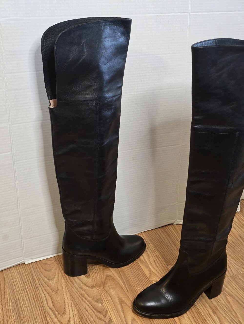 J.Crew Leather Over the Knee Boots Women's Size 7 Black Block Heel Riding - Picture 3 of 12